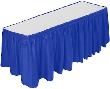 DecorRack Table Skirt, 29 in x 14 ft -BPA Free- Plastic Tableskirt, Disposable, Reusable, Rectangular Tablecloth Skirt, Royal Blue (1 Pack.