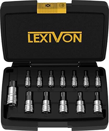 LEXIVON Tamper Proof Torx Bit Socket SetAllen key star sockets, size T8, T10, T15, T20, T25, T27, T30, T40, T45, T47, T50, T601/4 3/8 1/2 drive, for Torque Wrench, ratchet wrench, impact power Drills.