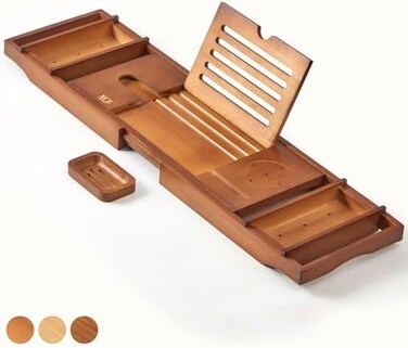 XcE Bathtub Caddy Tray (Brown- Bamboo Wood Bath Tray and Bath Caddy for a Home Spa Experience.