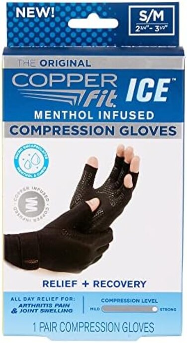 Copper Fit Unisex ICE Compression Gloves Infused with Menthol and Coq10 for Recovery.