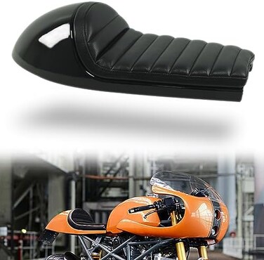DKMOTORK 0391 Motorcycle Hump Cafe Racer Seat Universal All Black.