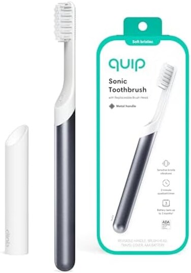 Quip Adult Electric Toothbrush - Sonic Toothbrush with Travel CoverMirror Mount, Soft Bristles, Timer, and Metal Handle - Slate.
