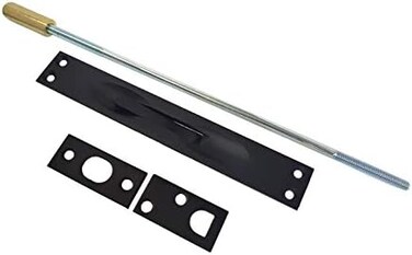 QCAA Solid Brass Extension Flush Bolt with Rod 12", Matte Black, Made in Taiwan, 1 Pack.