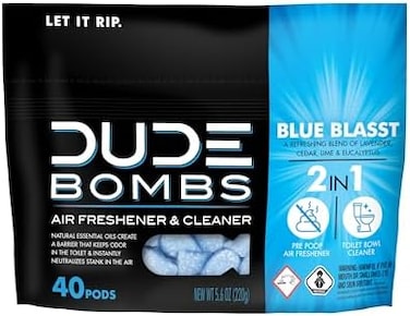 DUDE Wipes Bombs - Toilet Stank Eliminator - 1 Pack, 40 Pods - Fresh Scent 2-in-1 Stank EliminatorToilet Bowl Freshener - Refreshing Blend of Lavender, Cedar, Lime, and Eucalyptus.