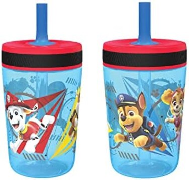 مجموعة أكواب Zak Designs Paw Patrol ChaseMarshall Kelso، غطاء لولبي مانع للتسرب مع ماصة، خالٍ من مادة BPA، مصنوع من البلاستيك والسيليكون المتين، مجموعة مثالية للأطفال (15 أونصة، مجموعة من قطعتين).