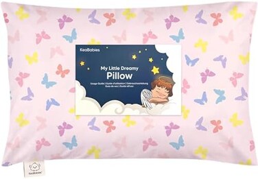 KeaBabies Toddler Pillow with Pillowcase - My Little Dreamy Pillow - Organic Cotton Toddler Pillows for Sleeping, Kids Pillow, Travel Pillows for Sleeping, Mini Pillow, Toddler Bed Pillows (Flutter.