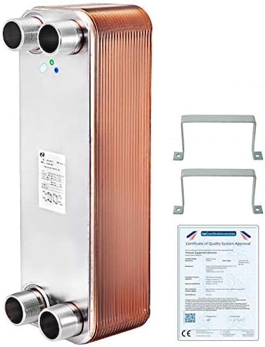 BestEquip Heat Exchanger 3"x7. 5" 40 Plates Brazed Plate Heat Exchanger 316L 3/4" MPT Heat Exchanger B3-12A Beer Wort Chiller for Hydronic Heating.