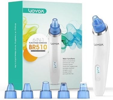 VOYOR Blackhead Remover Vacuum - Electric Vacuum Suction Facial Pore Cleaner Acne Whiteheads Comedone Extractor Kit for Men and Women Including 6 Suction Heads and 5 Suction Levels BR510.