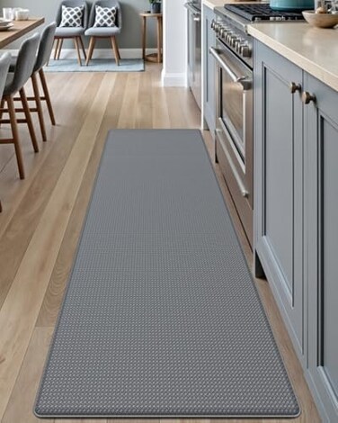 DEXI Kitchen Rug Anti Fatigue,Non Skid Cushioned Comfort Standing Kitchen Mat Waterproof and Oil Proof Floor Runner Mat, Easy to Clean, 17"x59", Grey.
