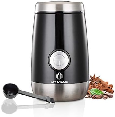 DR MILLS DM-7445 Coffee Grinder, Electric Coffee Bean and Dried Spice Grinder, One Touch Operation, Blade and cup made with SUS304 stainless steel.