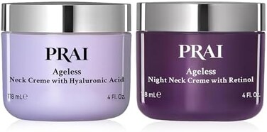 Prai Beauty Ageless Day and Night Neck Creme Set1 ThroatDecolletage Day Creme and 1 ThroatDecolletage Night CremeSkin Tightening Cream Set for Instantly Ageless Neck4. 0 Oz Each.