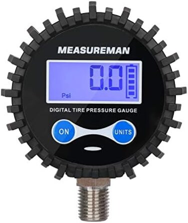 MEASUREMAN 2-1/2" Dial Size Digital Air Pressure Gauge with 1/4'' NPT Bottom Connector and Protective Boot, 0-60psi, Accuracy 1%, Battery Powered, with LED Light.