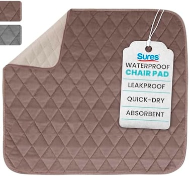 SURES Chair Incontinence Pad - Absorbent Seat Cover - Waterproof Protector for Recliners, Men, Women and Pets - Reusable and Leakproof Lining for Spills, Urine and Fluids - 22 inch by 21 inch (Brown.
