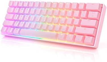 HK GAMING GK61 Mechanical Gaming Keyboard 60 Percent61 RGB Rainbow LED Backlit Programmable KeysUSB Wiredfor Mac and Windows PCHotswap Gateron Optical Silver SwitchesPink.