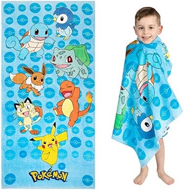 Franco Kids Super Soft Cotton Beach Towel, 58 in x 28 in, Pokemon.