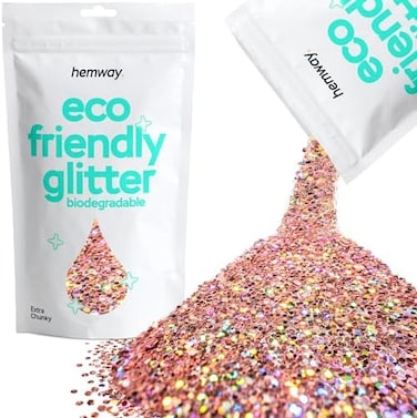 Hemway Eco Friendly Biodegradable Glitter 100g / 100ml Bio Cosmetic Safe Sparkle Vegan For Face, Eyeshadow, Body, Hair, Nail And Festival Makeup, Craft - 1/24" 0. 04" 1mm - Rose gold holographic.