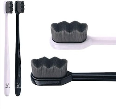 Wimolek Extra Soft Toothbrush for Sensitive Gums and Teeth. Micro Nano Toothbrushes with 20,000 Ultra Soft Bamboo Charcoal Bristles. Excellent Cleaning Effect (2 Pack(Black Wave Bristle.