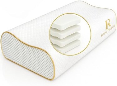 Royal Therapy Memory Foam Pillow, Cervical Pillow, 4-Layer Queen, Contour Pillow, Side Sleeper Pillow, Orthopedic Pillow, Neck Support Pillow, Pillow for Neck Pain, Pillow for Side Sleepers, CertiPUR-