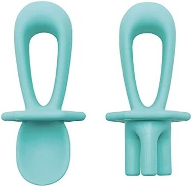 Tiny Twinkle Silicone Training Utensils - Baby Spoons and Baby Forks For Self-Feeding Training - Silicone Baby Led Weaning Utensils For Toddlers And Babies 6-24 Months - Baby Feeding Supplies (Mint.