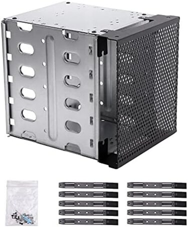 CALIDAKA Hard Drive Cage,Galvanized Steel PlateABS Plastic Cage Hard Drive Tray Rack with Fan Space,Adapter Rack Bracket for Computer SATA 5. 25in to 5X 3. 5.
