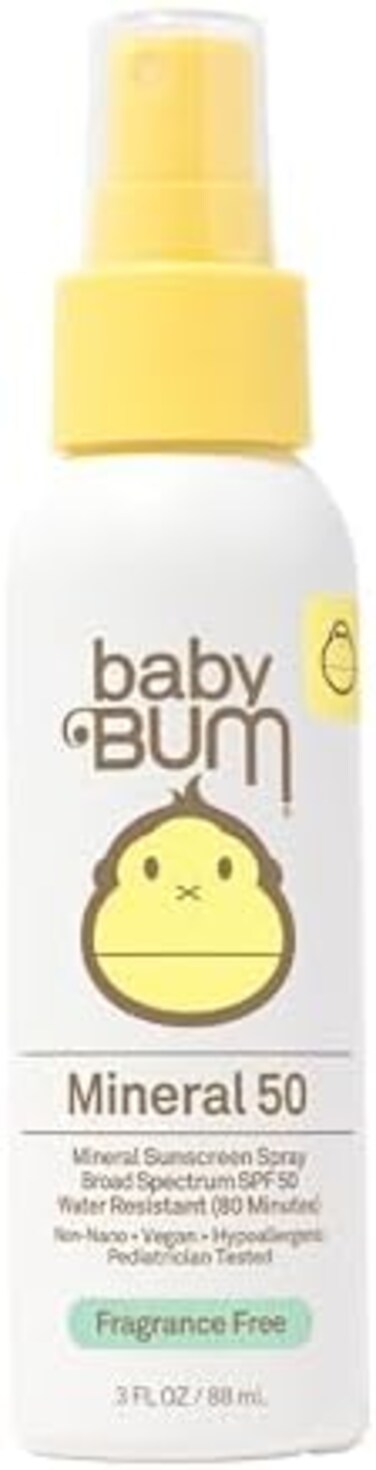 Sun Bum Baby Bum SPF 50 Sunscreen SprayMineral UVA/UVB Face and Body Protection for Sensitive SkinFragrance FreeTravel Size3 FL OZ.