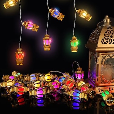سلسلة أضواء عيد رمضان من ANPHSIN - 9.8 قدم، 20 مصباح LED، تعمل بالبطارية، سلسلة أضواء فوانيس إسلامية داخلية مزخرفة مع وضعين للوميض، مستلزمات ديكور المنزل الإسلامي والحديقة والفناء.
