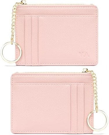 Valentoria Minimalist Small Leather Card Holder Pocket Wallet Womens Coin Purse Handbag (Pink.
