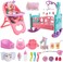 deAO 12&rdquo; Baby Doll Play Set with Crib, Mobile, High Chair Feeding Accessories, Interactive Dolls for Girls Kids Pretend Play Baby Dolls 21 PCS.