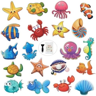 Secopad Non Slip Bathtub Stickers, 20 Large Sea Adhesive Kids Anti Slip Decal Threads for Shower and Bath Tub with Premium Scraper.
