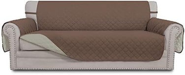 Easy-Going 4 Seater Sofa Slipcover Reversible Sofa Cover Water Resistant Couch Cover with Foam Sticks Elastic Straps Furniture Protector for Pets Kids Children Dog Cat (XX-Large, Brown/Beige.