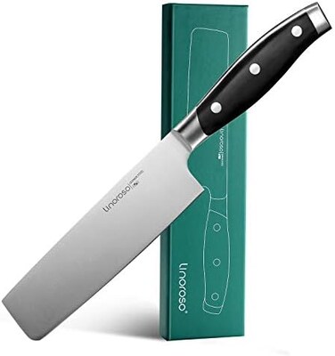 linoroso Nakiri Knife 7 inch Japanese Chef Knife, Asian Vegetable Cleaver Kitchen Knife, German High Carbon Stainless Steel Usuba Knife with Full Tang Ergonomic Handle for Home Kitchen and Restaurant.