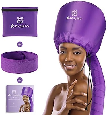 ملحق مجفف الشعر Amzpic Bonnet Hood - مجفف شعر ناعم وقابل للتعديل وكبير الحجم للغاية لتسريع وقت التجفيف في المنزل، سهل الاستخدام للتصفيف والتجعيد والترطيب العميق (أرجواني).
