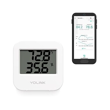 YoLink Smart Wireless TemperatureHumidity Sensor, Wide Temp Range (-22 to 158 Degreefor Freezer, Fridge, Green House, Pet Cage Monitoring, Smartphone Alerts, Works w/ Alexa IFTTT -Hub Required.