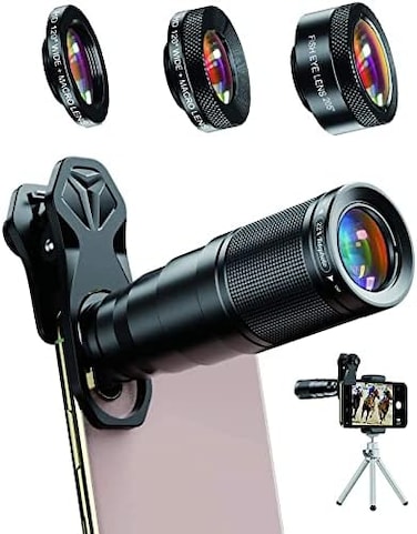 Apexel Phone Lens Kit 6 in 1, 22X Telephoto Lens, 205 Fisheye Lens, 120 Wide Angle Lens25X Macro Lens(Screwed Together, Compatible with iPhone 11 8 7 6 6s Plus X Xs/Max XR Samsung.