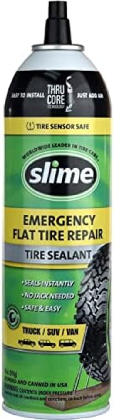 Slime 60187 Flat Tire Puncture Repair Sealant, Emergency Repair for Highway Vehicles, Suitable for Cars/Trailers, Non-Toxic, eco-Friendly, 18oz.