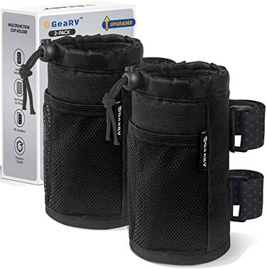 حامل أكواب GEARV ثنائي العبوة للدراجات والسكوترات وعربات الجولف والكراسي المتحركة؛ حوامل أكواب عالمية لمركبات UTV/ATV والسيارات والقوارب؛ ملحقات حامل المشروبات مع جيب شبكي وقفل حبل.