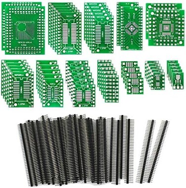KeeYees 12 Types SMD to DIP Adapter PCB Proto Board Kit SOP8 SOP10 SOP14 SOP16 SOP20 SOP24 SOP28 0402/0603/0805 SMT SOT89/SOT223 TQFP100 QFN32 QFN44/48 with 40pcs 2. 54mm Pin Header.