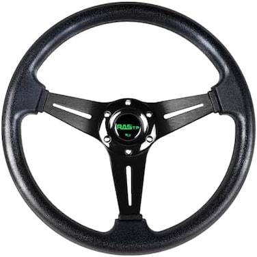 RASTP Universal Racing Steering Wheel 13. 8&rdquo;/350mm 6 Bolts Grip Vinyl LeatherAluminum with Horn Button for Car -Black.