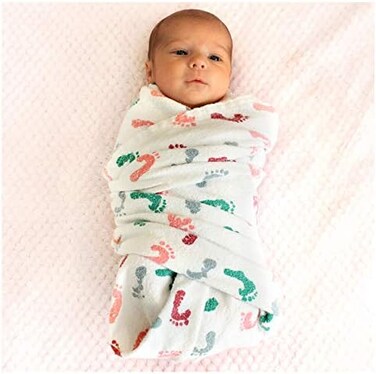 pill thing Baby Swaddle Hospital Blanket 3 Pack, Nursery Receiving Wrap, Unisex Boy Girl, 100% Soft Cotton Swaddles Newborn for Comforting or Photoshoot, Durable Hospital Quality Large Size (Baby Feet