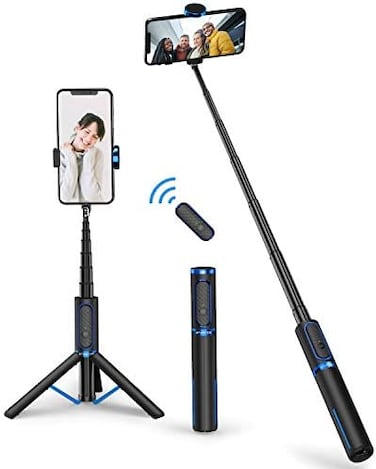 ATUMTEK Selfie Stick Tripod, Extendable 3 in 1 Aluminum Bluetooth Selfie Stick with Wireless Remote and Tripod Stand for iPhone 16/15/14/13/12/11 Pro Max/XS Max/XS/XR/X/8/7, Samsung Smartphones Blue.