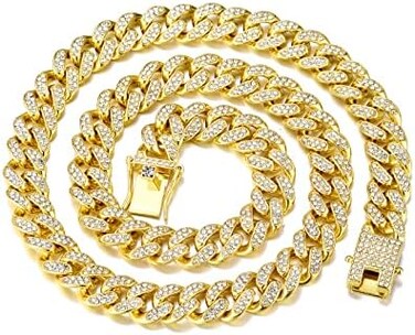 FEEL STYLE Mens Cuban Link Chain Gold Silver Plated Bling Miami Cuban Necklace Diamond Chain for Men 13MM Iced Out Hip Hop Jewelry 18-24inch (24inch, Gold.