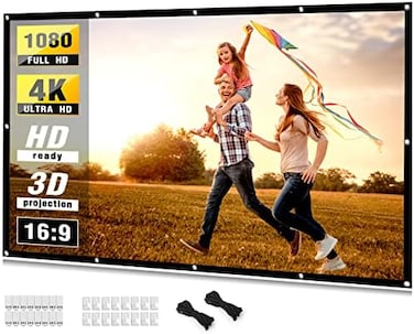 Taotique Projector Screen 100 inch, 4K Movie Projector Screen 16:9 HD Foldable and Portable Anti-Crease Indoor Outdoor Projection Double Sided Video Projector Screen for Home, Party, Office, Classroom