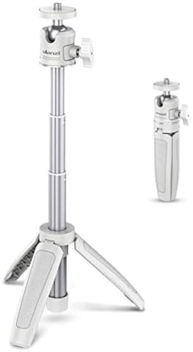 ULANZI MT-08 Mini Tripod Extendable Pole, Portable Selfie Stick 360Rotating, Tabletop Camera Tripod Handy for iPhone Huawei Samsung Google Smartphones Canon Sony DSLR Cameras, White.