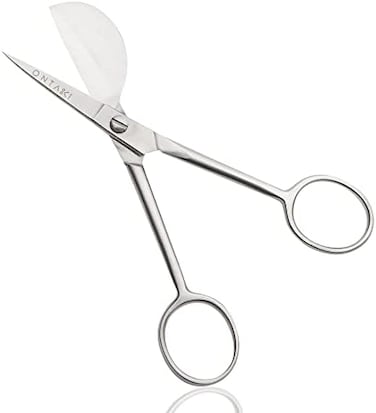 Ontaki Mini Duck Bill Knife Edge Applique Scissors 5 inch Paddle Shaped for Arts, Craft, FabricEmbroidery (Silver, Small 4. 5'.