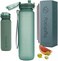 Hydracy BPA Free Water Bottle with Time Marker - Large, 1L, 32oz, Moonlight Green.