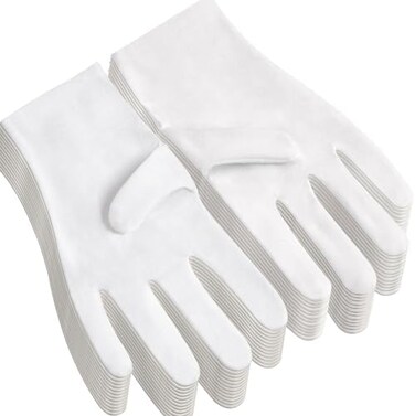 COOHORN 12Pairs White Cotton Gloves for Eczema and Dry Hands - Breathable Work Glove Liners - Moisturizing SPA Gloves - Soft Jewelry Inspection Gloves - Stretchy Fit Cotton Cloth Gloves for Most Women
