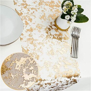 PapaKit Sparkle Metallic Gold Thin Table Runner 11"x84", Pack of 2 for Holidays, Wedding, Parties and Everyday Decoration.