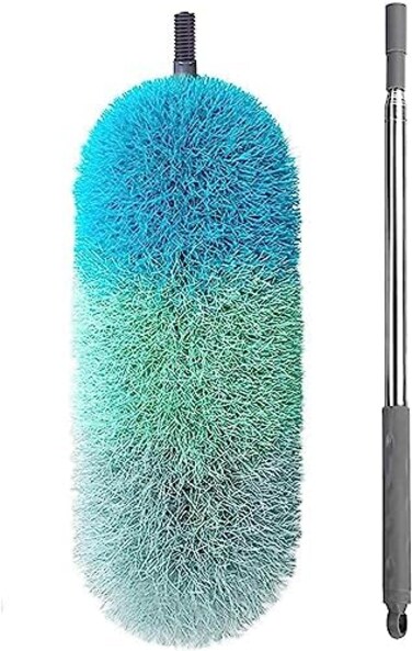 BOOMJOY Microfiber Telescoping Duster, 250cm Extendable, Scratch-Resistant Cover, Stainless Steel Pole, Detachable Bendable Head, Washable, Green.