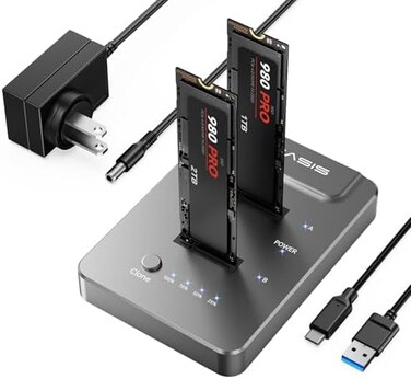 FREEGENE ACASIS NVMe M. 2 Duplicator Dual-Bay Offline Clone USB C to NVME Docking Station for M2 SSD M Key Hard Drives Enclosure (Silver（Dual Bay.