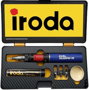 IRODA SOLDERPRO 90K Butane Soldering Iron KitMulti-Purpose 3-in-1 Heat Gun Blower, Mini Torch 25-80W Cordless Soldering Iron kitSelf-IgniteAdjustable Flame Taiwan Direct.